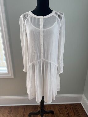 Women's White Button-Front Long Sleeve Dress